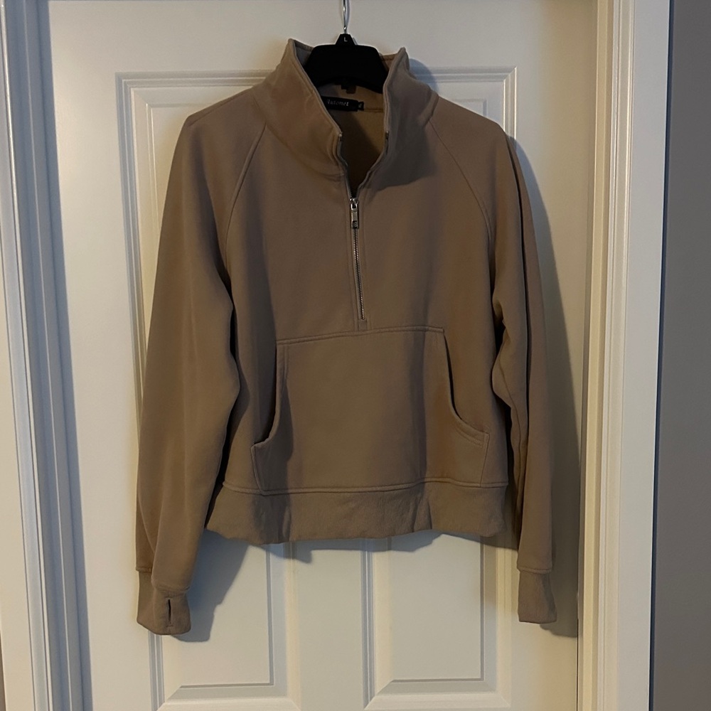Quarter zip tan sweatshirt, size XL.